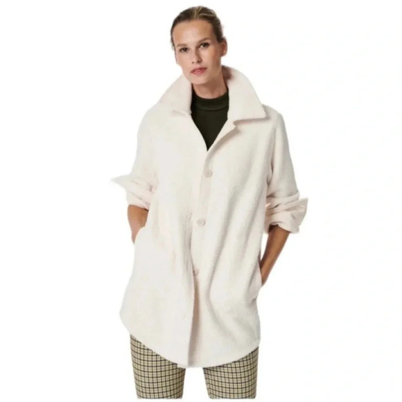 Spanx Fleece Shirt Jacket Sherpa Shacket in Cream Size Medium - Picture 1 of 16